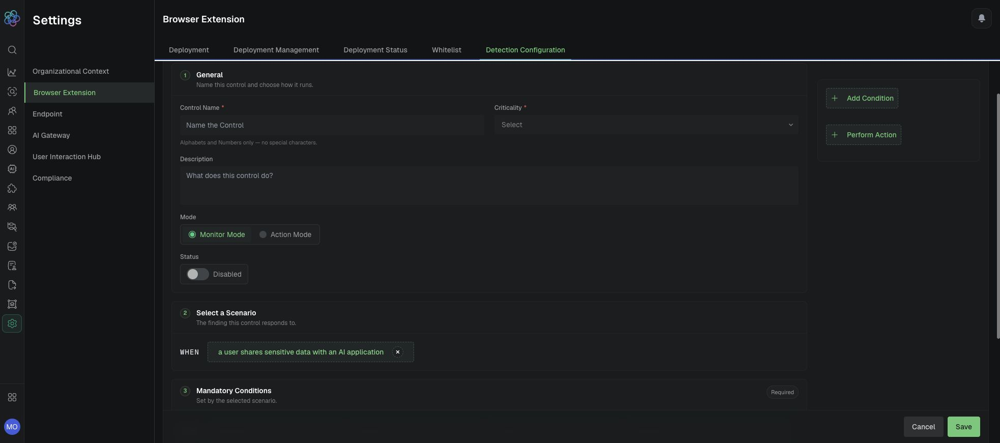 Sensitive-data scenario and generated mandatory conditions.
