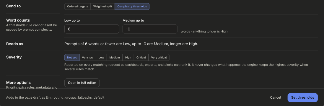 Complexity thresholds mode with Low up to 6 and Medium up to 10 word counts