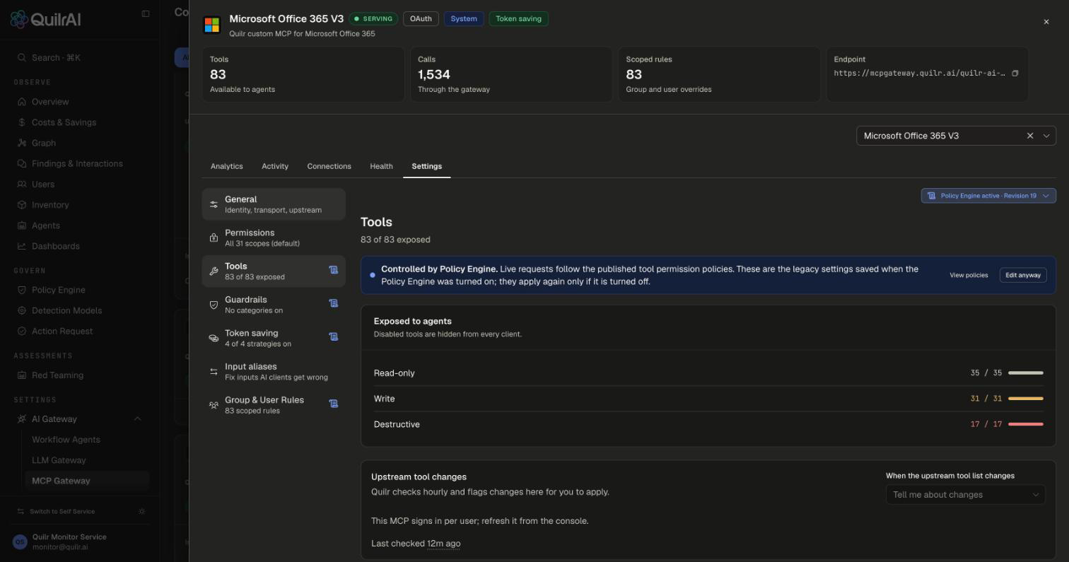 Tools section showing the Controlled by Policy Engine banner with View policies and Edit anyway, and the Policy Engine active badge with its revision